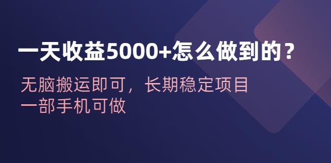 【7075期】一天收益5000+怎么做到的？无脑搬运即可，长期稳定项目，一部手机可做【揭秘】