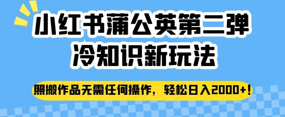 【7965期】小红书蒲公英第二弹冷知识新玩法，照搬作品无需任何操作，轻松日入2000+【揭秘】