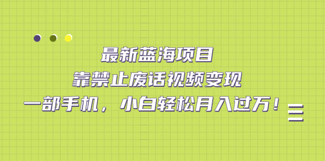 【8361】最新蓝海项目，靠禁止废话视频变现，一部手机，小白轻松月入过万！