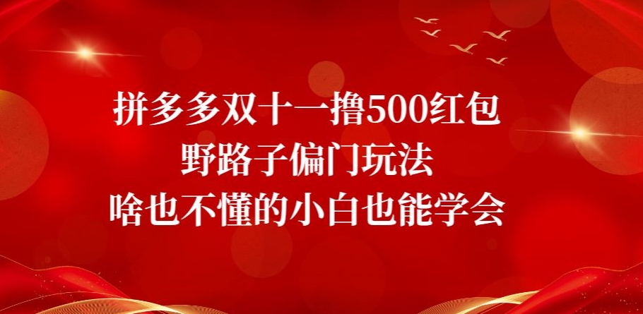 【9250】拼多多双十一撸500红包野路子偏门玩法，啥也不懂的小白也能学会【揭秘】