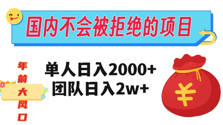 【9805】在国内不怕被拒绝的项目，单人日入2000，团队日入20000+【揭秘】