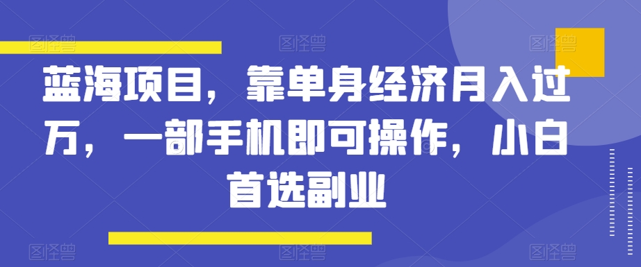 【10162】蓝海项目，靠单身经济月入过万，一部手机即可操作，小白首选副业【揭秘】