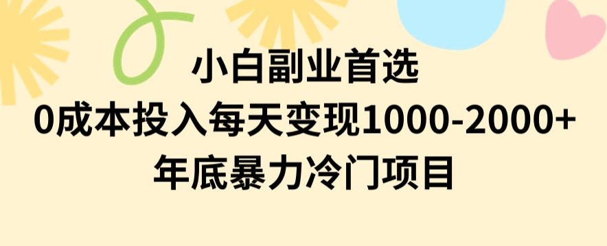 【10364】小白副业首选，0成本投入，每天变现1000-2000年底暴力冷门项目【揭秘】