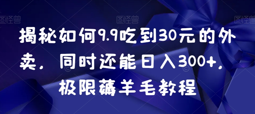 【10482】揭秘如何9.9吃到30元的外卖，同时还能日入300+，极限薅羊毛教程