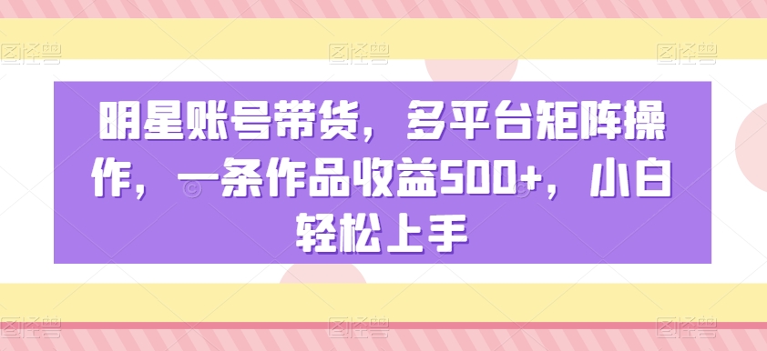 【10576】明星账号带货，多平台矩阵操作，一条作品收益500+，小白轻松上手【揭秘】