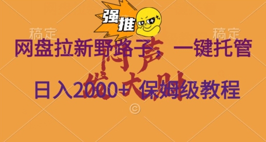 【11030】网盘拉新野路子，一键托管有号就行，全自动代发视频，每日躺赚2000＋，保姆级落地教程