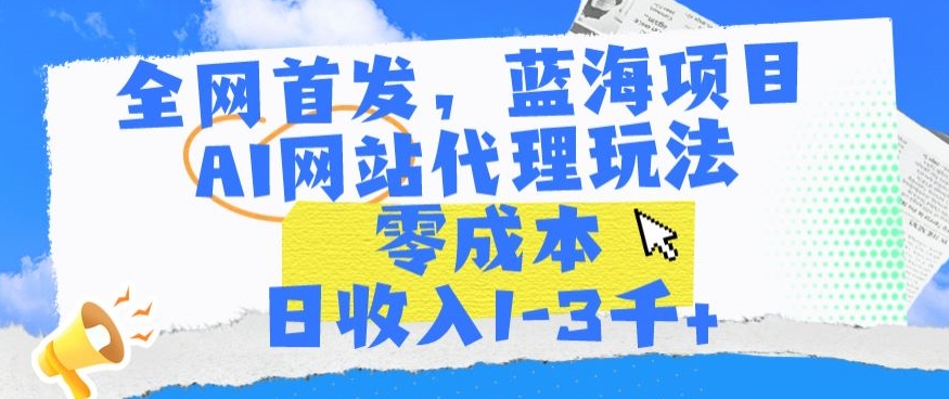 【11534】全网首发，蓝海项目，AI网站代理玩法，零成本日收入1-3千+【揭秘】