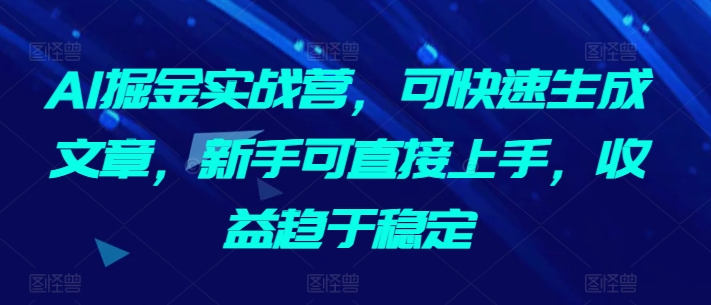 【11679】AI掘金实战营，可快速生成文章，新手可直接上手，收益趋于稳定