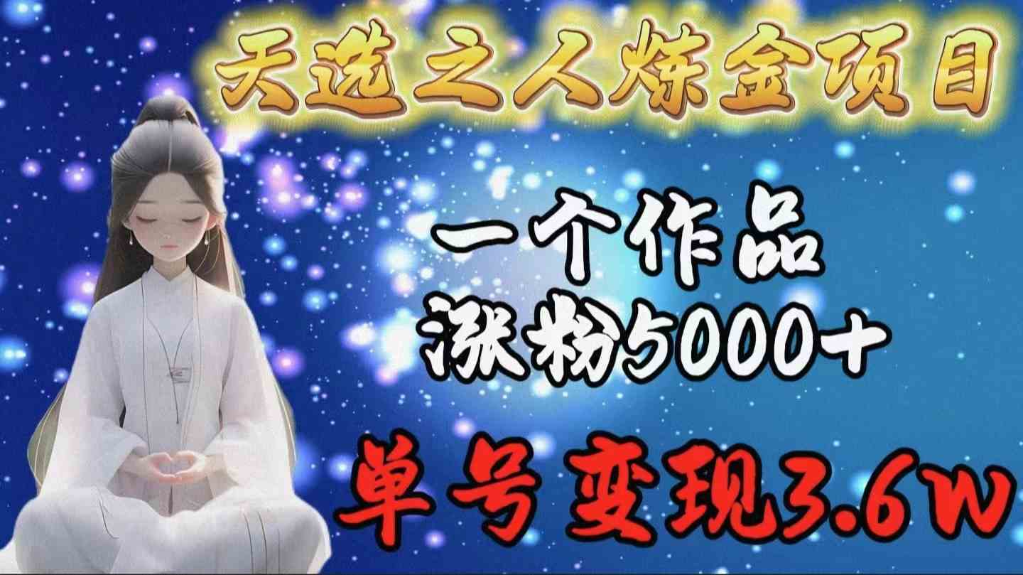 【11845】天选之人炼金项目，一个作品涨粉5000+，单号变现3.6w
