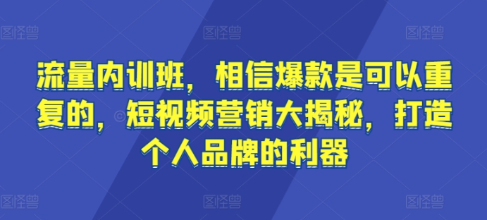 【11871】流量内训班，相信爆款是可以重复的，短视频营销大揭秘，打造个人品牌的利器