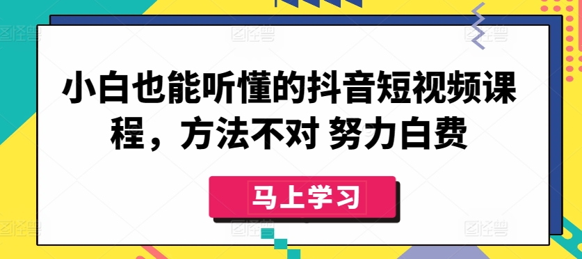 【12082】小白也能听懂的抖音短视频课程，方法不对 努力白费