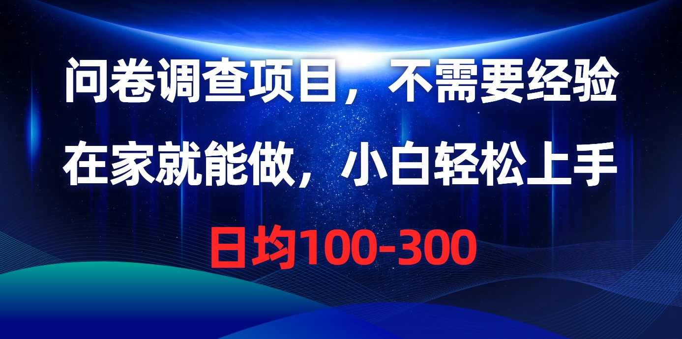 【12454】问卷调查项目，不需要经验，在家就能做，小白轻松上手，日均100-300