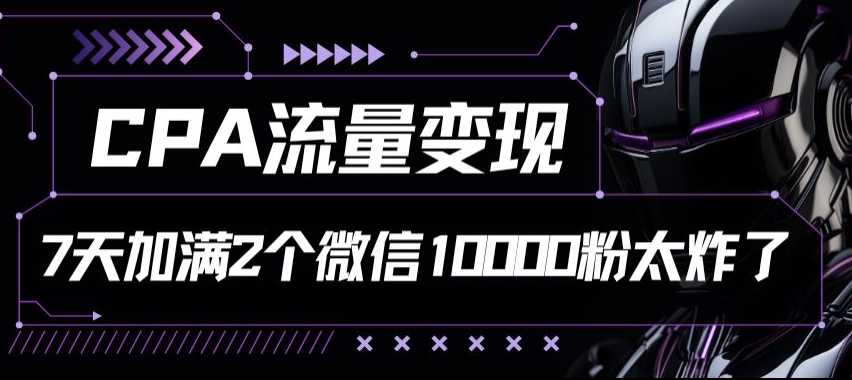 【12675】CPA流量变现7天加满两个微信10000粉