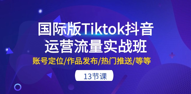 【12845】国际版Tiktok抖音运营流量实战班：账号定位/作品发布/热门推送/等等-13节