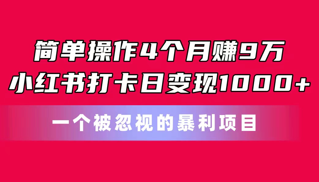 【13105】简单操作4个月赚9万！小红书打卡日变现1000+！一个被忽视的暴力项目