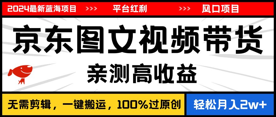 【13169】2024最新蓝海项目，逛逛京东图文视频带货，无需剪辑，月入20000+