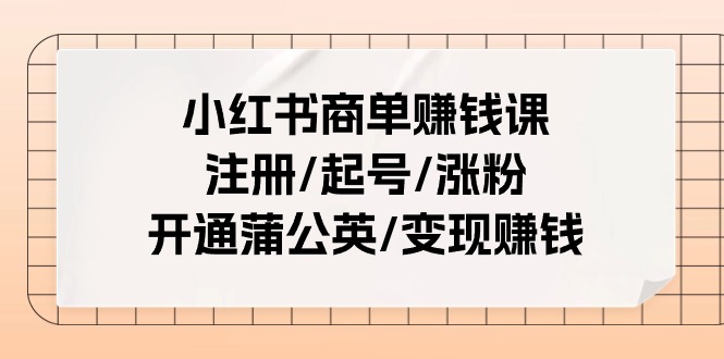 【13186】小红书商单赚钱课：注册/起号/涨粉/开通蒲公英/变现赚钱（25节课）