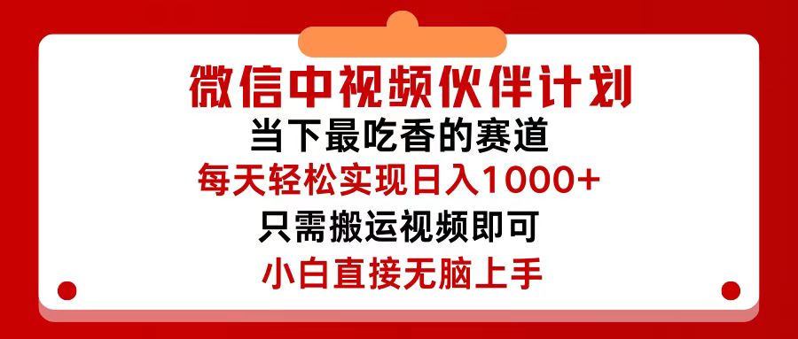 【13991】微信中视频伙伴计划，仅靠搬运就能轻松实现日入500+，关键操作还简单