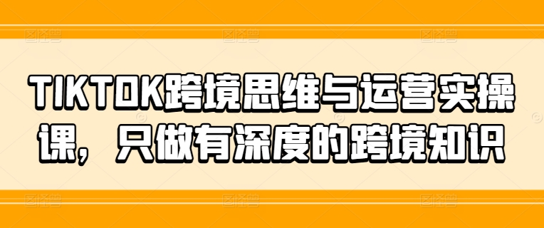 【13996】TIKTOK跨境思维与运营实操课，只做有深度的跨境知识