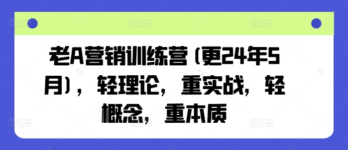 【14256】老A营销训练营(更24年8月)，轻理论，重实战，轻概念，重本质
