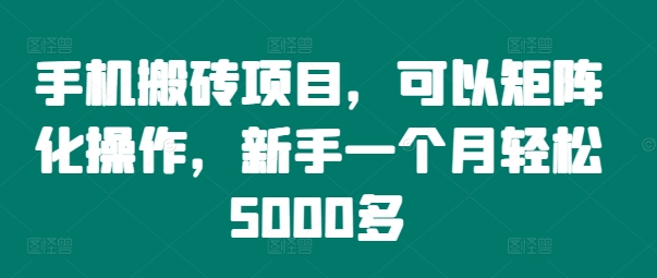 【14340】手机搬砖项目，可以矩阵化操作，新手一个月轻松5000多