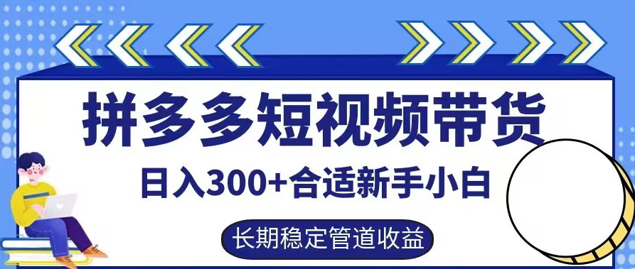 【14625】拼多多短视频带货日入300+有长期稳定被动收益，合适新手小白【揭秘】