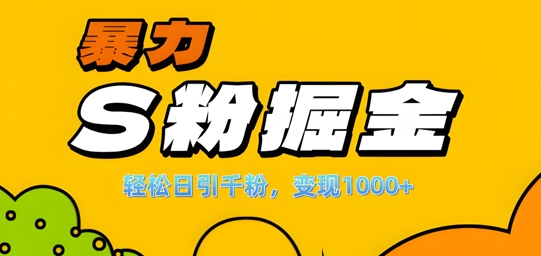 【14718】单人单机日引千粉，变现1k+，S粉流量掘金计划攻略【揭秘】