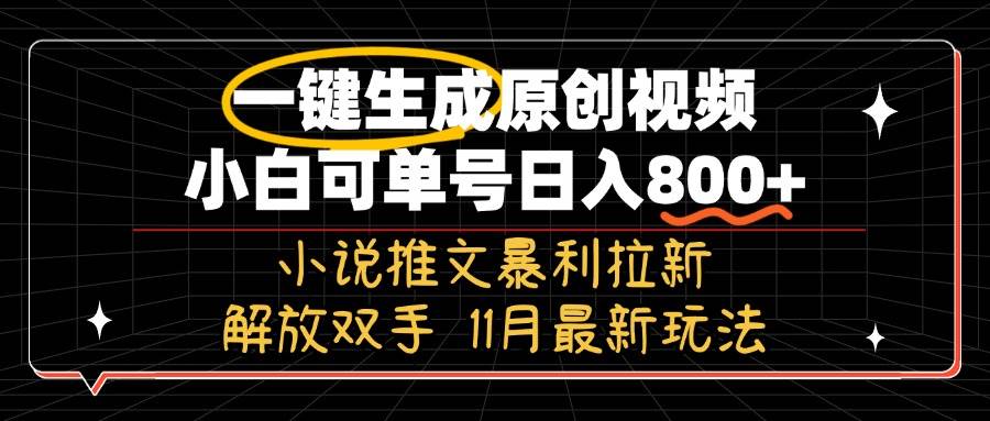 【15205】11月最新玩法小说推文暴利拉新，一键生成原创视频，小白可单号日入800+