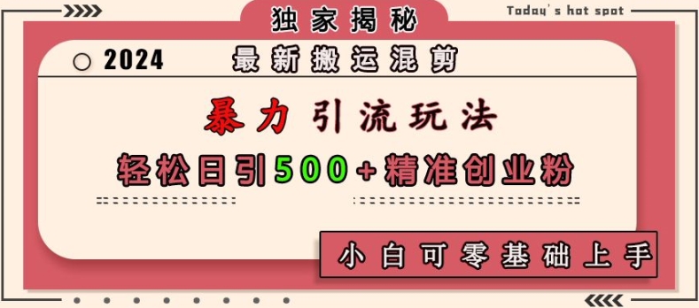 【15578】最新搬运混剪暴力引流玩法，轻松日引500+精准创业粉，小白可零基础上手