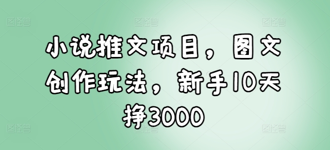 【16003】小说推文项目，图文创作玩法，新手10天挣3000