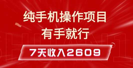 【16064】纯手机操作的小项目，有手就能做，7天收入2609+实操教程【揭秘】