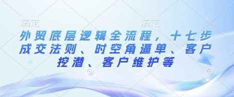 【16271】外贸底层逻辑全流程，十七步成交法则、时空角逼单、客户挖潜、客户维护等