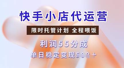 【16551】快手小店代运营，限时托管计划，收益55分，单日稳定变现多张【揭秘】