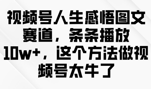 【16769】视频号人生感悟图文赛道，条条播放10w+，这个方法做视频号太牛了