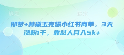 【17411】即梦+林黛玉完爆小红书商单，3天涨粉1千，靠怼人月入5k+