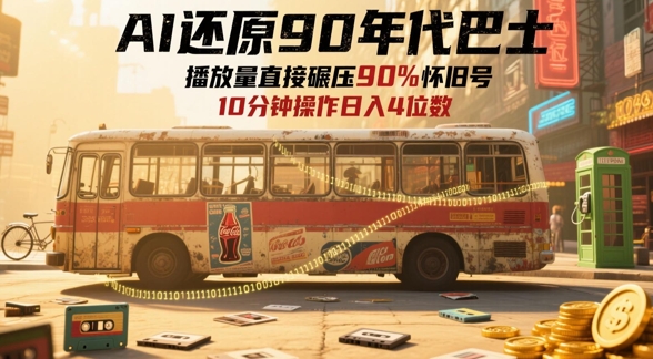 【17925】AI还原90年代巴士，一帧就让70后泪崩，播放量直接碾压90%怀旧号，每天操作十分钟，日入四位数