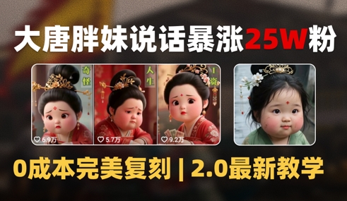 【18278】AI大唐胖贵妃说话2.0，40条视频暴涨40w粉，附独家变现攻略