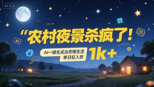 【18775】农村夜景杀疯了！AI一键生成治愈系慢生活，单日狂入1k+