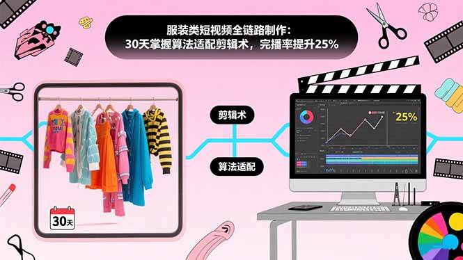 【19198】大墨老师服装类短视频全链路制作：30天掌握算法适配剪辑术，完播率提升25%