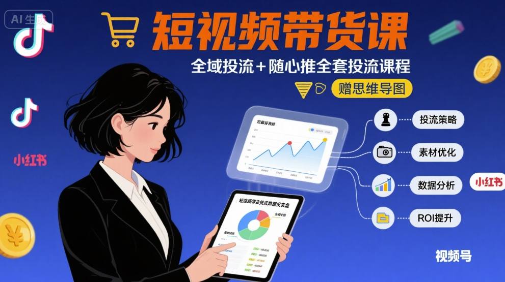 【19385】小秘教学最新短视频带货课，全域投流+随心推全套投流课程+思维导图
