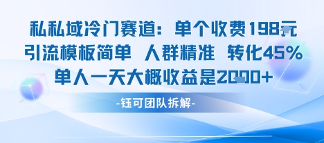 【19573】私域冷门赛道单个收费198米引流模板简单人群精准 45%的转化率单人一天大概收益多张