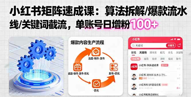 【19926】骏骁课堂小红书矩阵起号速成课 算法拆解爆款流水线关键词截流 单账号日增粉100+