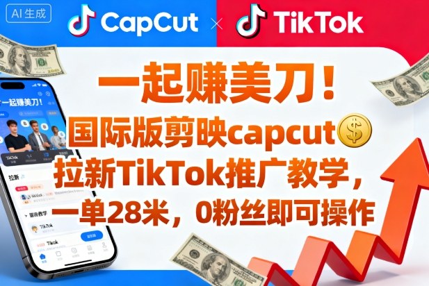 【20051】一起賺美刀！国际版剪映capcut拉新TikTok推广教学，一单28米，0粉丝即可操作（附推广入口和教学）