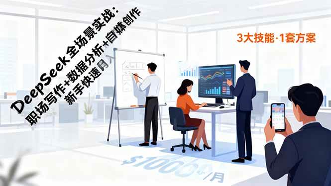 【20168】AI创变工坊DeepSeek全场景实战：职场写作+数据分析+自媒体创作，新手快速月入过万