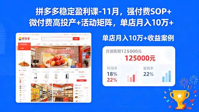【20265】发宝电商拼多多稳定盈利课-【11月更新】，强付费SOP+微付费高投产+活动矩阵，单店月入10万+
