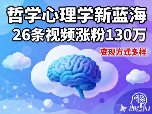 【20442】短视频新蓝海，哲学心理学赛道，26条视频涨粉130W，变现方式多样