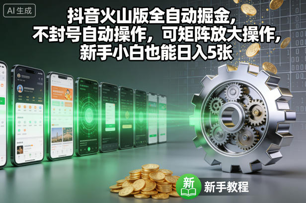 【20699】抖音火山版全自动掘金，不封号自动操作，可矩阵放大操作，新手小白也能日入5张【揭秘】
