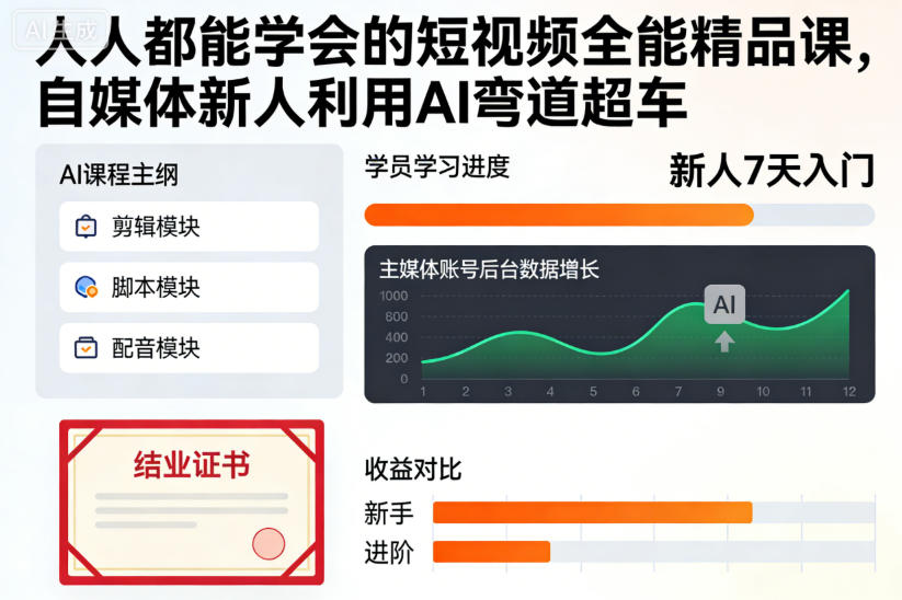 【20725】人人都能学会的短视频全能精品课，自媒体新人利用AI弯道超车