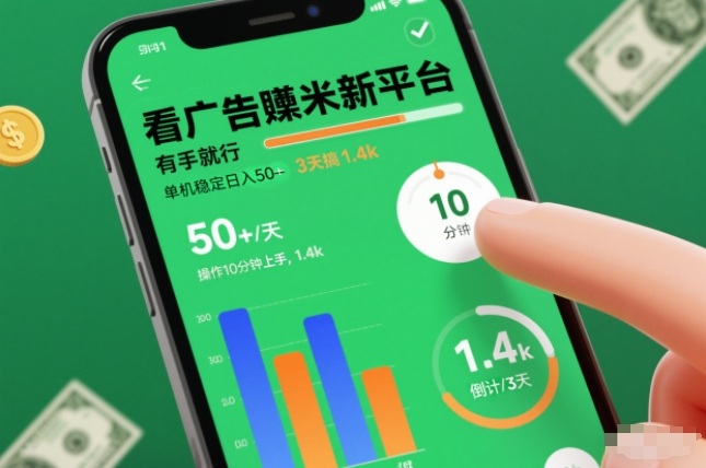 【20773】看广告賺米新平台，有手就行，单机稳定日入50+，操作10分钟上手，3天搞了1.4k【揭秘】