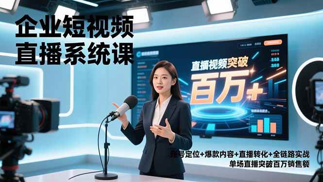 【20828】企业短视频直播系统课，账号定位+爆款内容+直播转化+全链路实战，单场直播突破百万销售额